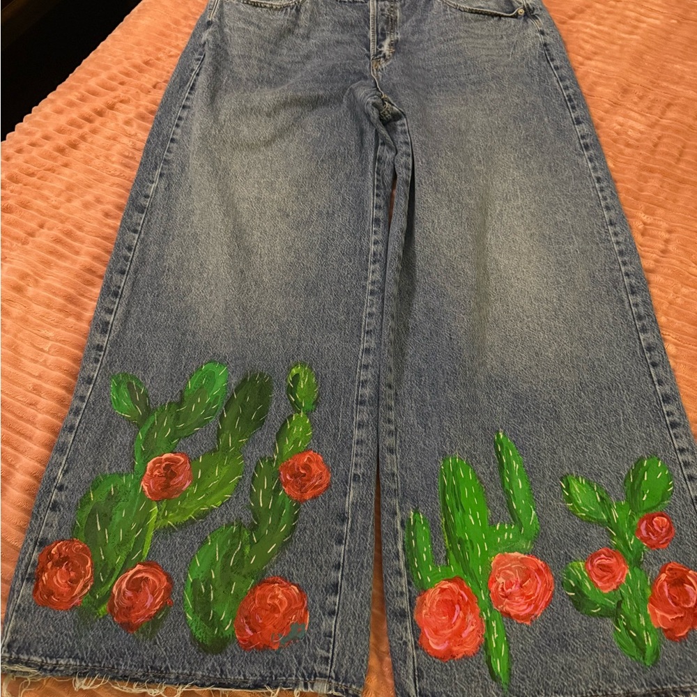 Flare Jeans with Cactus Design